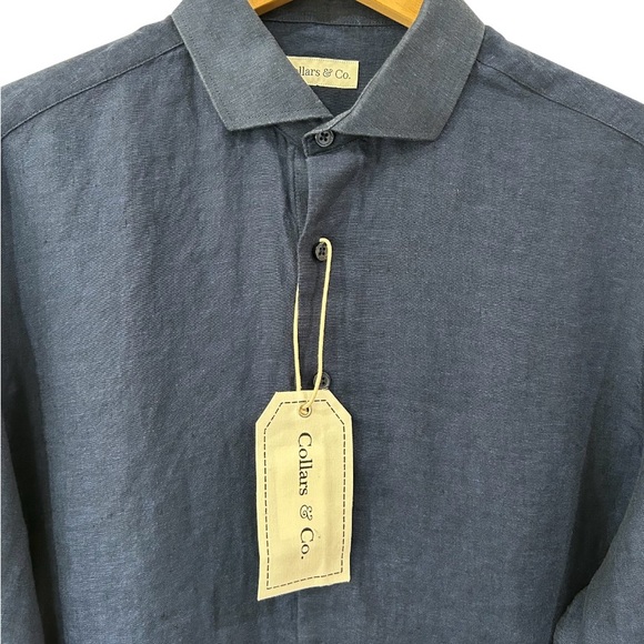 Collars & Co. Men's Linen Dress Shirt Medium navy blue button up NWT - Picture 5 of 11
